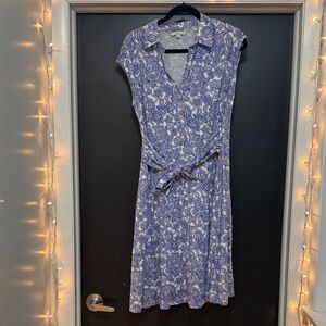 Boden Blue and White Patterned Midi Dress